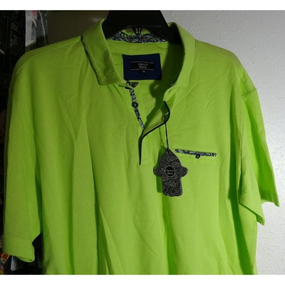 Visconti Black Green 4 Way Stretch Pima Cotton Polo Textured SS Shirt XL NWT